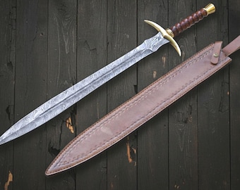 Espada vikinga de Damasco personalizada con vaina de madera / Espada medieval forjada a mano / Regalo perfecto para él / Regalo de Navidad