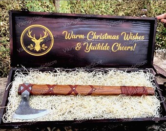 Handmade Ragnar Viking Axe | Personalized Engraved Hatchet with Wooden Gift Box – Unique Gift for Him, Christmas, Birthday