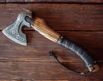 Hand-Forged Custom Viking Axe | Personalized Camping & Throwing Axe | Engraved Gift for Him