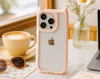 Cute Cat Ear Soft Silicone Shockproof Cover Transparent Protective Case Phone Case for iPhone 11, 12, 13, 14, 15, 16, 17 Series