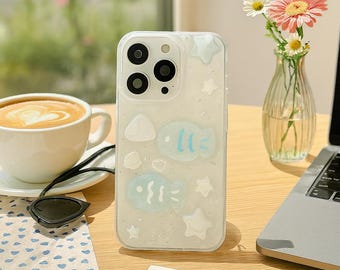 Clear 3D Ocean Fish Seashell Phone Case for iPhone 11, 12, 13, 14, 15, 16 Series Cute Clear Cover