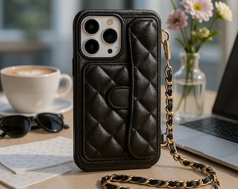 Elegant Quilted Crossbody Phone Case with Strap Faux Leather Card Holder Cover for iPhone 16 15 14 13 12 Series