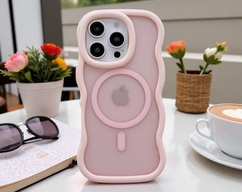 Matte Wavy Lines Phone Case Pastel Shockproof Cover Phone Case for Iphone 12,13,14,15,16 Series Bumper Phone Case