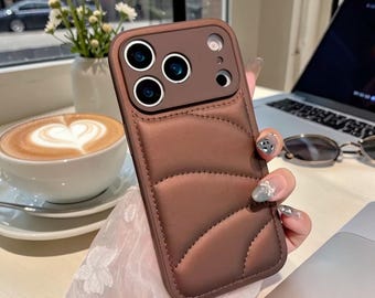 Puffer Style Phone Case with Card Holder for iPhone 17 16 15 14 13 12 Pro Max Plus | Soft Padded Protective Cover