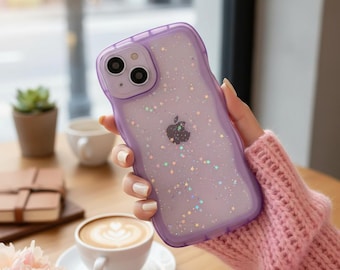 Candy Glitter Wavy Lines Transparent Bumper Phone Case for Iphone 11,12,13,14,15,16 Series Colourful Glitter Case Cover