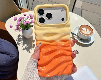 Abstract Cream Gradient Phone Case for iPhone 17 16 15 14 Pro Max Plus | Glossy Sculpted Texture Protective Cover