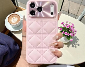 Rhombus Textured Phone Case for iPhone 17 16 15 14 Pro Max Plus | Soft Faux Leather Padded Protective Cover