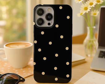 Polka Dots Minimalist Black & White Retro Design  Phone Case for Iphone 13,14,15,16,17 Series Soft Glossy Shockproof Silicone Cover