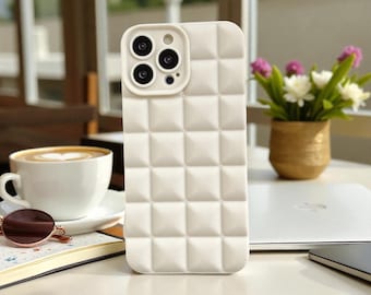 3D Grid Texture Phone Case, Minimalist Matte Shockproof Protective Cover, iPhone 13 14 15 16 17 Pro Max