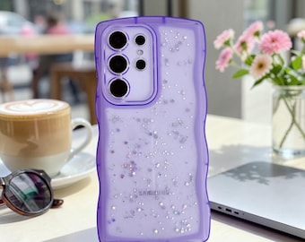 Wavy Edge Glitter Phone Case for Samsung S26 S25 S24 S23 S22 S21 S20 Ultra Plus FE | Transparent Sparkle Protective Cover