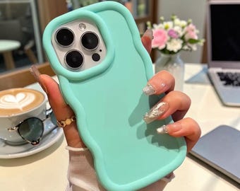Large Wave Edge Phone Case for iPhone 17 16 15 14 13 12 11 Pro Max Plus | Soft Matte Candy Color TPU Protective Cover