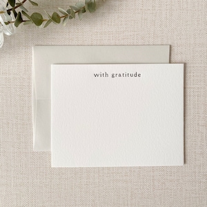 With Gratitude Letterpress Flat Note Cards (Set of 10), Letterpress Stationery Set, Letterpress Cards, Flat Card Set