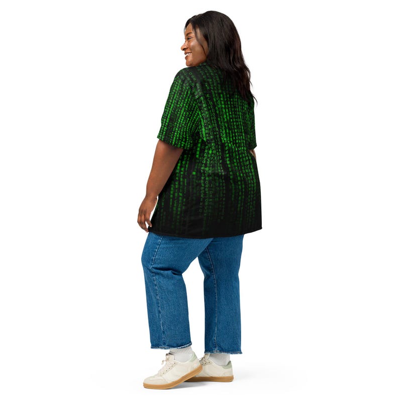 Binärcode-Muster Unisex Knopfhemd, Erwachsene Unisex All-Over Relaxed Fit Button Up Hawaii-Hemd, Geschenk für Ihn, Geschenk für Papa Bild 11