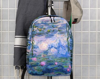 Claude Monet Waterlilies Minimalist Backpack,  Minimalist Backpack, Everyday Backpack, Travel Bag, Laptop Waterproof Backpack, Gifts