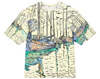 Paul Signac Volendam All-Over Print Heavyweight Loose Fit Cotton T-Shirt, Art History Painting Tee, Gift for Him