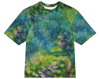 Renoir Path in the Woods All-Over Print Heavyweight Loose Fit Cotton T-Shirt, Art History Painting Tee, Gift for Him