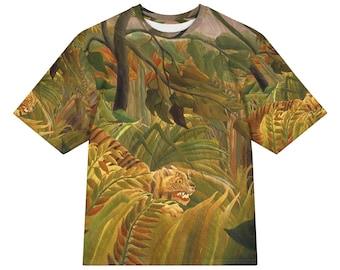 Henri Rousseau Surprised All-Over Print Heavyweight Loose Fit Cotton T-Shirt, Art History Painting Tee,  Cultural Gifts, Esthetic Gifts
