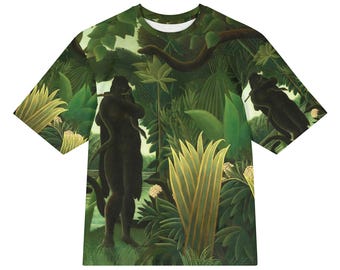 Henri Rousseau The Snake Charmer All-Over Print Heavyweight Loose Fit Cotton T-Shirt, Art History Painting Tee, Gift for Him