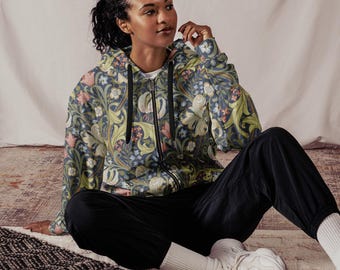 William Morris Golden lily navy Unisex zip hoodie, bohemian, hoodies, gifts for her, gifts for men, aestetic gifts, aesthetic jacket