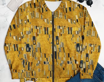 Gustav Klimt The Kiss unisex bomberjack, esthetische geschenken, esthetische cadeaus voor vrouwen, esthetische cadeaus voor mannen, vintage jasje, jassen
