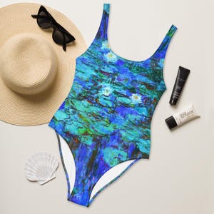 Claude Monet Waterlilies One-Piece Swimsuit, Impressionist Art All-Over Print Bathing Suit, Gift for her, Swimwear Collection, Swimming gift