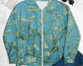 Vincent van Gogh Amandelbloesem uniseks bomberjack, esthetische geschenken, esthetische cadeaus voor vrouwen, esthetische cadeaus voor mannen, vintage jasje