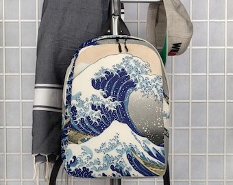 Hokusai The Great Wave Minimalist Backpack, Everyday Backpack, Travel Bag, Modern Laptop Backpack, Aesthetic Gift, Gifts, Waterproof