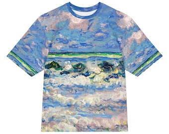 Claude Monet La vague The wave All-Over Print Heavyweight Loose Fit Cotton T-Shirt, Art History Painting Tee, Gift for Him