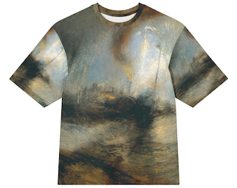 Turner Storm Sea All-Over Print Heavyweight Loose Fit Cotton T-Shirt, Art History Painting Tee, Gift for Him