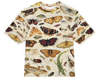 Jan van Kessel de Oude Study of Butterflies, Insects and Seashells All-Over Print Heavyweight Loose Fit Cotton T-Shirt, Art History Tee