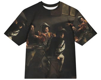 Caravaggio The Calling of Saint Matthew All-Over Print Heavyweight Loose Fit Cotton T-Shirt, Art History Painting Tee, Gift for Him, Gifts