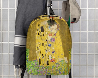 Klimt The Kiss Minimalist Backpack, Everyday Backpack, Travel Bag, Modern Laptop Backpack, Aesthetic Gift, Waterproof Backpack, Gifts
