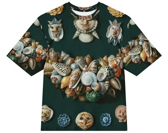Jan van Kessel de Oude Festoon, masks and rosettes made of shells,  All-Over Print Heavyweight Loose Fit Cotton T-Shirt, Art History Tee