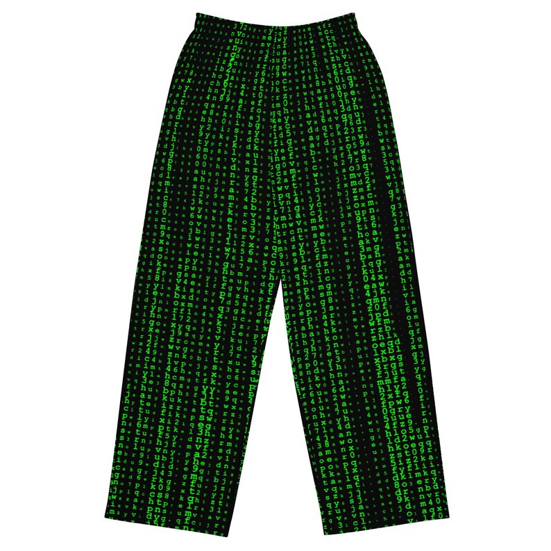 Spodnie unisex z szerokimi nogawkami i nadrukiem w całości w motyw kodu binarnego, prezent dla niego, prezent dla niej, prezenty, prezenty estetyczne, prezenty zdjęcie 1