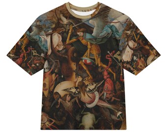 Pieter Bruegel the Elder The Fall of the Rebel Angels All-Over Print Heavyweight Loose Fit Cotton T-Shirt, Art History Painting Tee