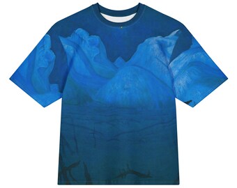 Harald Sohlberg Winter Night in the Mountains (Winter Night in Rondane) All-Over Print Heavyweight Loose Fit Cotton T-Shirt, Art History Tee