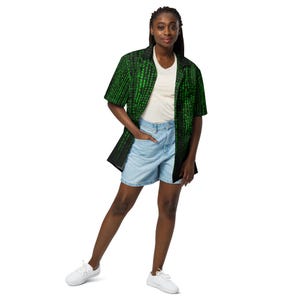 Binärcode-Muster Unisex Knopfhemd, Erwachsene Unisex All-Over Relaxed Fit Button Up Hawaii-Hemd, Geschenk für Ihn, Geschenk für Papa Bild 9
