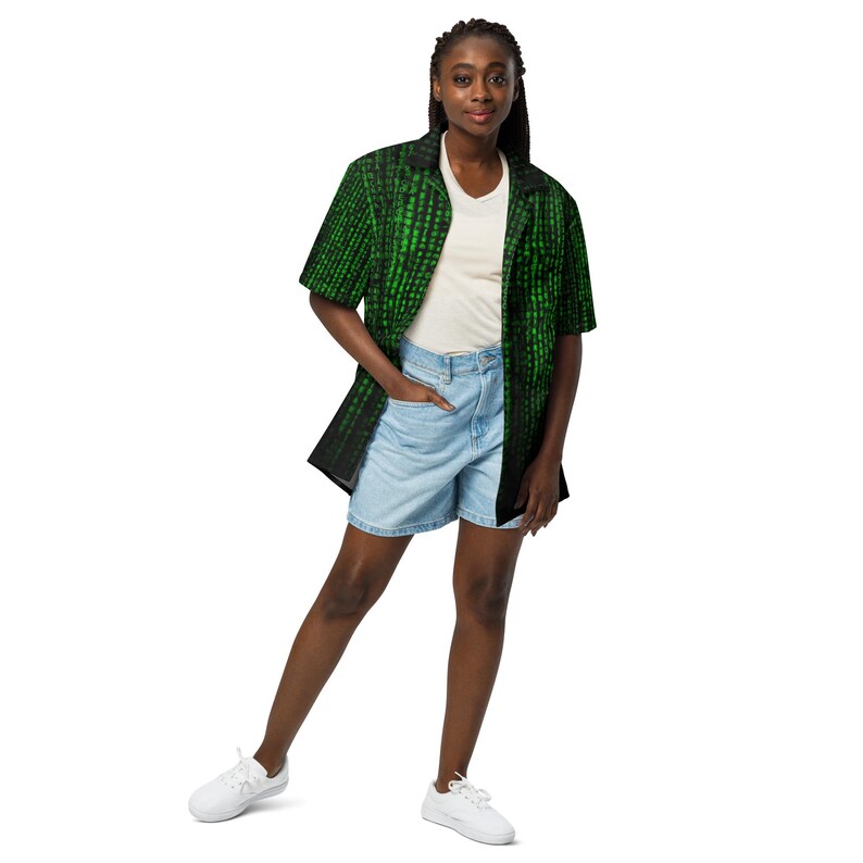 Binärcode-Muster Unisex Knopfhemd, Erwachsene Unisex All-Over Relaxed Fit Button Up Hawaii-Hemd, Geschenk für Ihn, Geschenk für Papa Bild 9