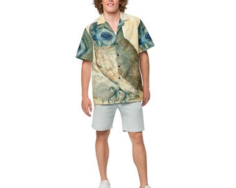 Albrecht Dürer The Little Owl Unisex Knopfhemd, Erwachsene Unisex All-Over Relaxed Fit Button Up Hawaii-Hemd, Geschenk für Ihn, Geschenk für Papa