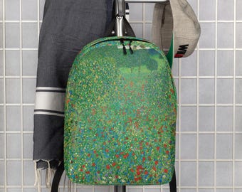 Klimt Poppies Minimalist Backpack, Everyday Backpack, Travel Bag, Modern Laptop Backpack, Aesthetic Gift, Gifts, Waterproof Bbackpack