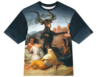 Francisco Goya The Sabbath of witches All-Over Print Heavyweight Loose Fit Cotton T-Shirt, Art History Painting Tee, Gift for Him