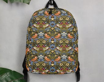 William Morris Strawberry Thief Minimalist Backpack, Everyday Backpack, Travel Bag, Modern Laptop Backpack, Aesthetic Gift, Laptop Backpack