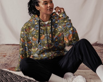 William Morris "Strawberry Thief" Unisex zip hoodie, William Morris art, victorian, bohemian, hoodies, gift for her, gift for him