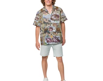 Camisa unisex con botones del techo de la Capilla Sixtina de Miguel Ángel, camisa hawaiana unisex para adultos de corte relajado con botones, regalo para él.