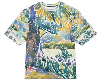 Henri-Edmond Cross Garden of the Painter at Saint Clair All-Over Print Heavyweight Loose Fit Cotton T-Shirt, Art History Painting Tee, Gifts
