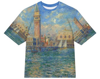 Renoir Venice, Doge's Palace All-Over Print Heavyweight Loose Fit Cotton T-Shirt, Art History Painting Tee, Gift for Him