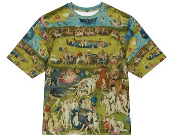 Hieronymus Bosch The Garden of Earthly Delights All-Over Print Heavyweight Loose Fit Cotton T-Shirt, Art History Painting Tee, Gift for Him