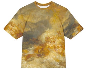 Turner A Disaster at Sea All-Over Print Heavyweight Loose Fit Cotton T-Shirt, Art History Painting Tee, Gift for Him