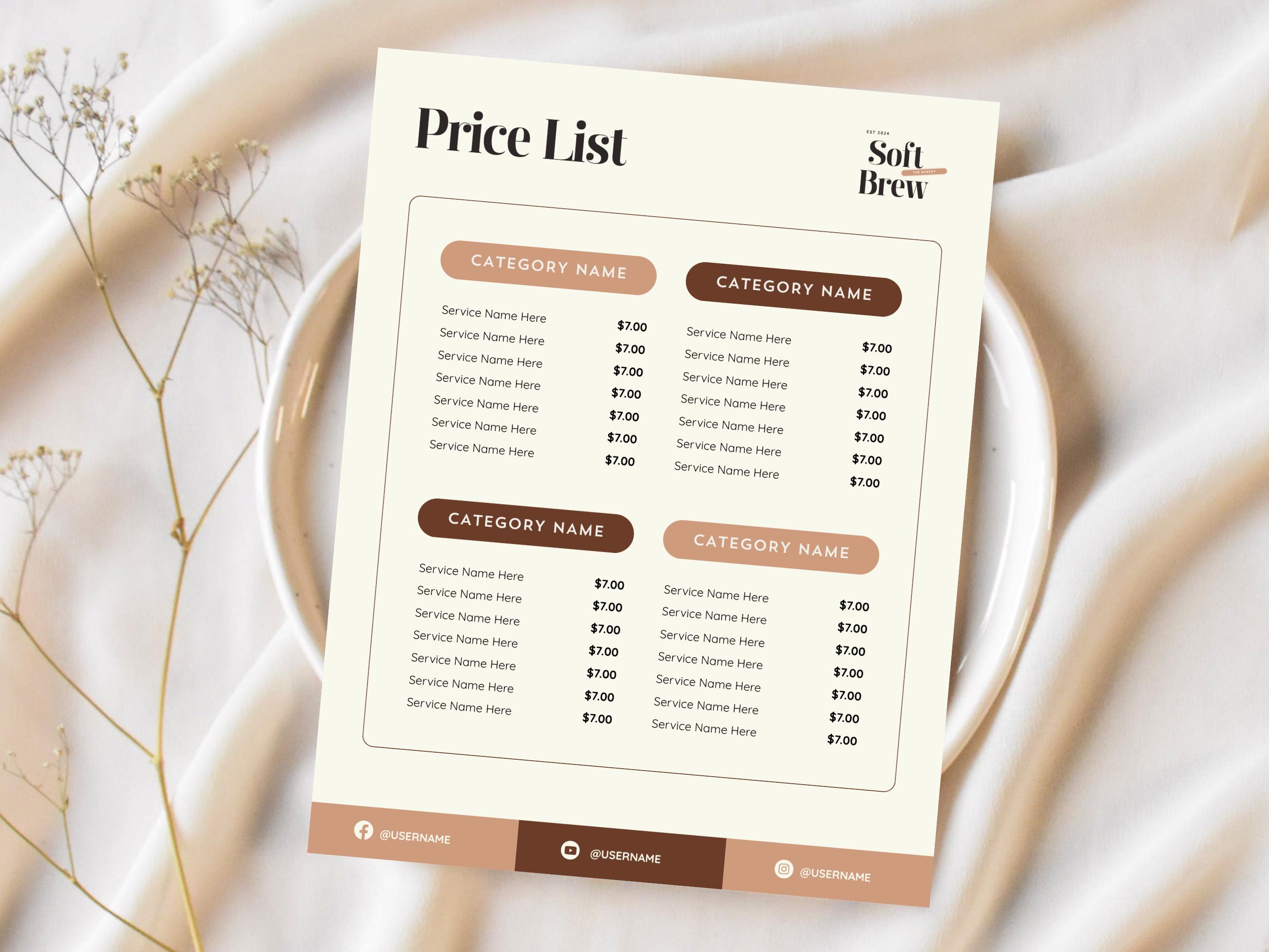 Editable Price List Template Canva | Minimalist Service Menu Design ...