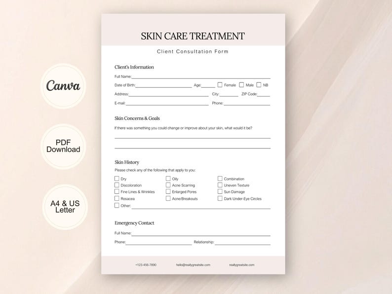 Aesthetician Client Intake Form for Skincare Treatment | Facial ...